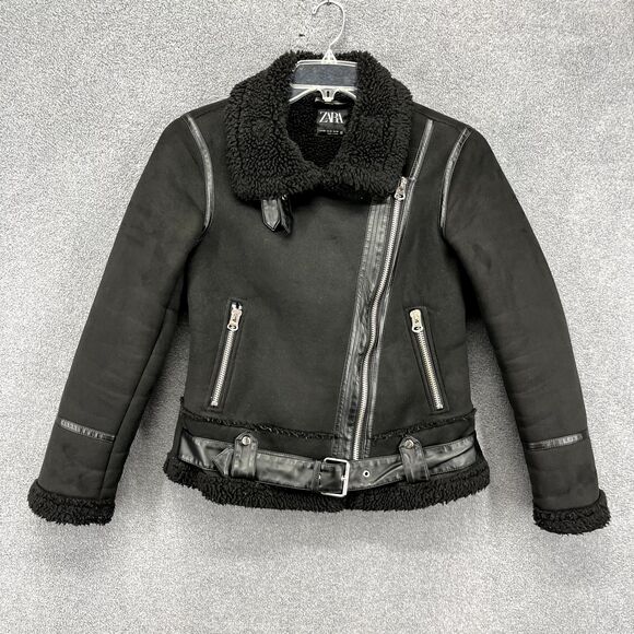 Zara Jackets & Blazers - Zara Motorcycle Jacket Women XS Black Black Double Sided Strap Faux Suede Fleece